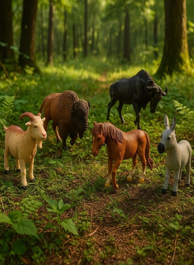 DTR Creation Farm & Wild Animal Figurines Toy Set - 5 Pcs (Goat, Horse, Donkey, Buffalo, Wildebeest) | Educational Animal Toys for Kids | Farm & Safari Animals Playset - Image 3